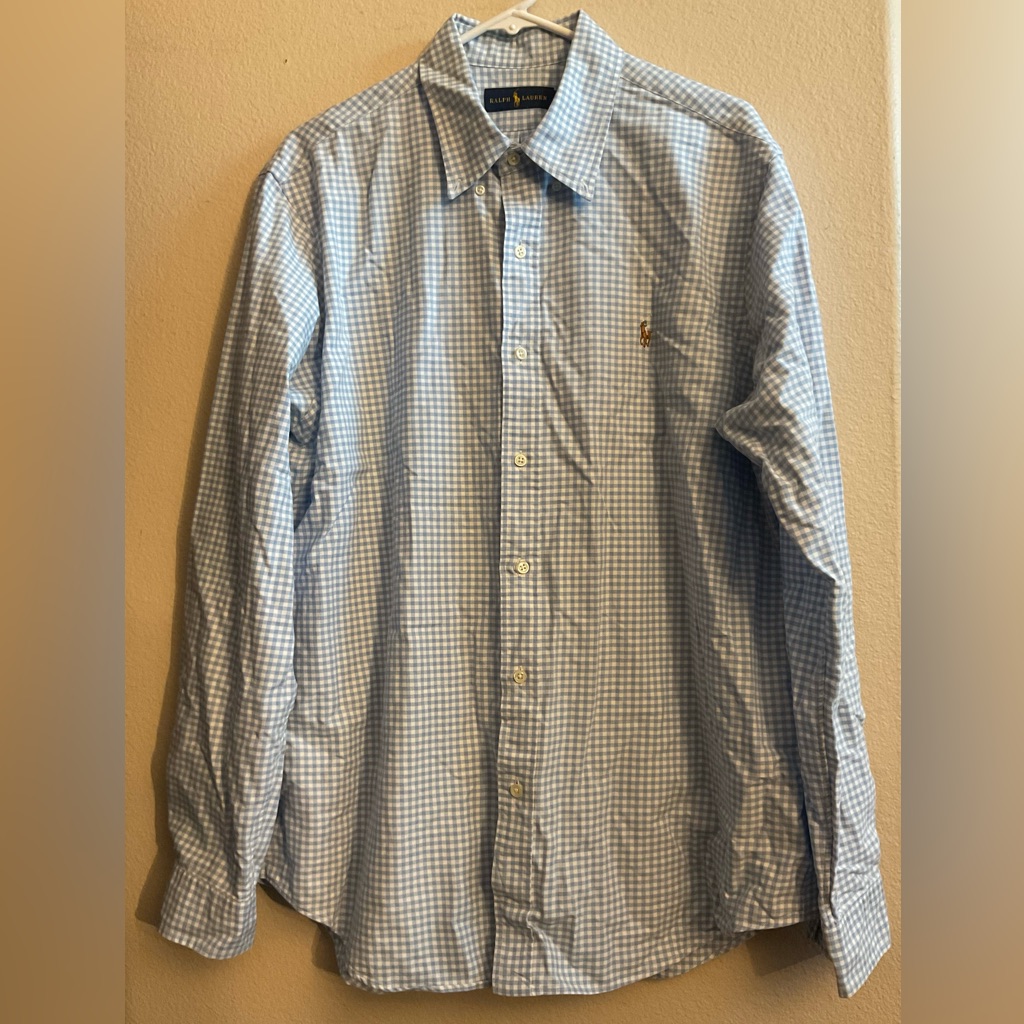 Ralph Lauren Men's Blue & White Gingham Check Long Sleeve Button Down Size Xl